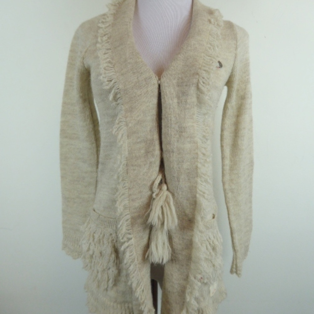 ODD MOLLY ANTHROPOLOGIE fringe CARDIGAN jacket ALPACA WOOL BLEND 0 XS - S